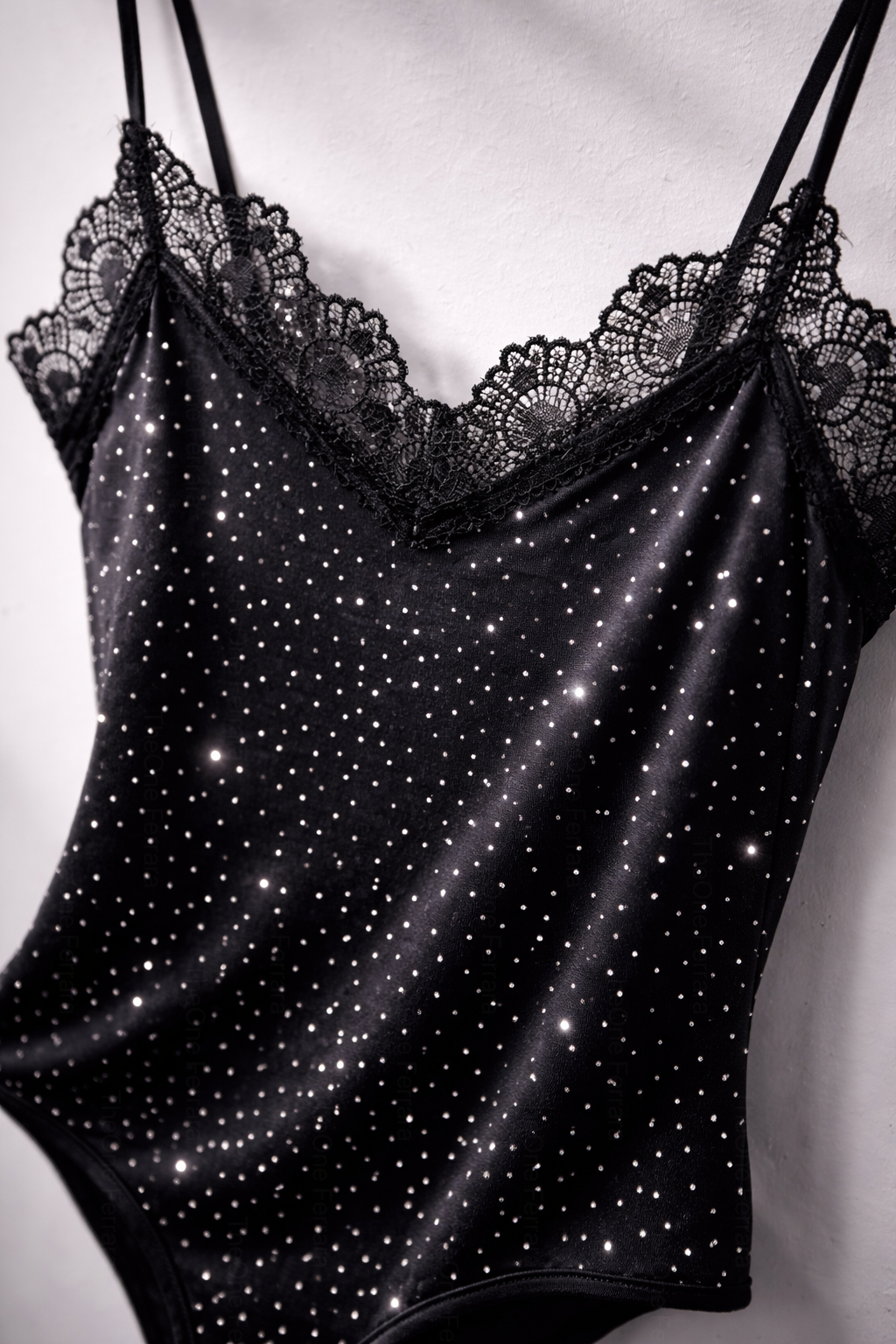 Body Donna con Strass e Pizzo – Body Sexy Spalline Sottili Elegante 76162