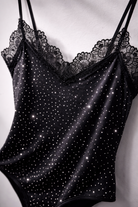 Body Donna con Strass e Pizzo – Body Sexy Spalline Sottili Elegante 76162
