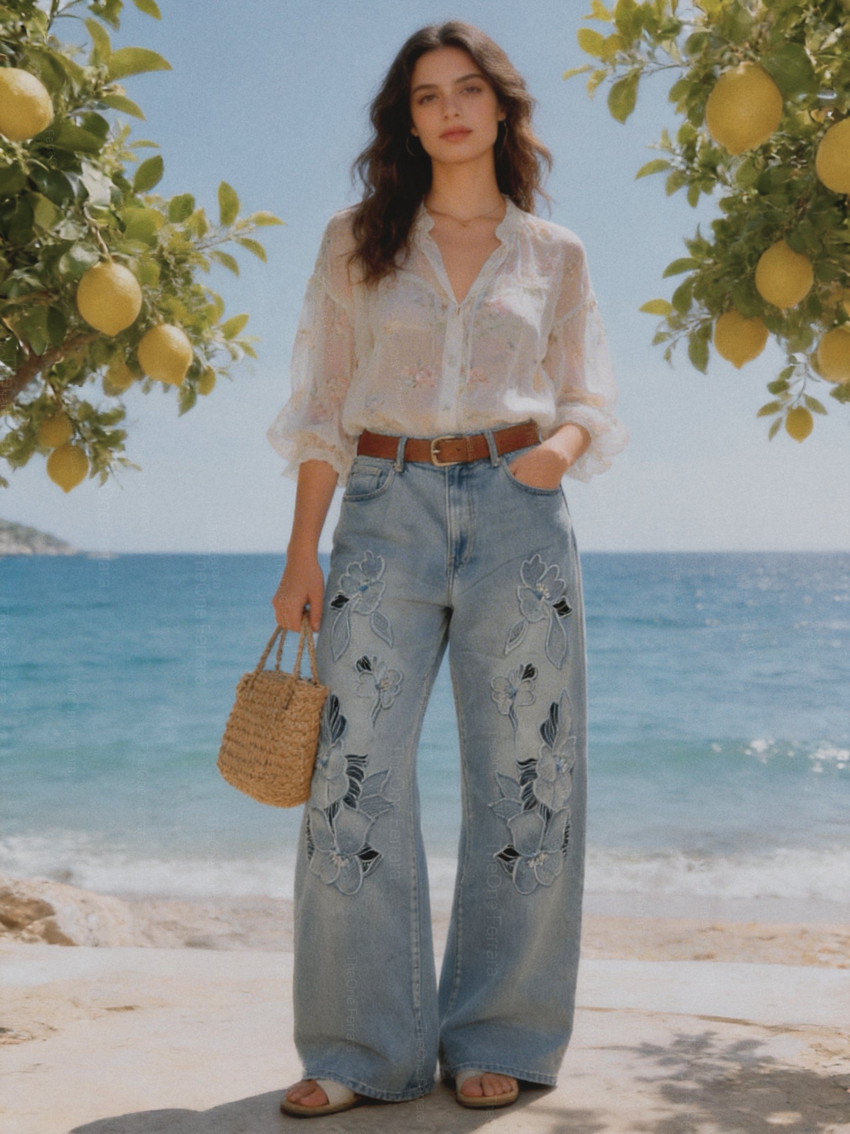 Jeans Donna Wide Leg Ricamati – Pantaloni Denim Morbidi a Gamba Larga 2068