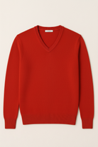 Maglione Uomo Scollo a V in Viscosa - Pullover Elasticizzato Elegante 35607 Rosso
