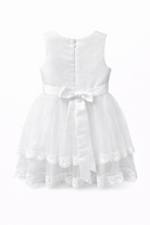 Abito da Battesimo Neonata Bianco 6–36 Mesi – Tulle a Strati con Bordo in Pizzo e Fiocco sul Retro Cerimonia Chiesa 660