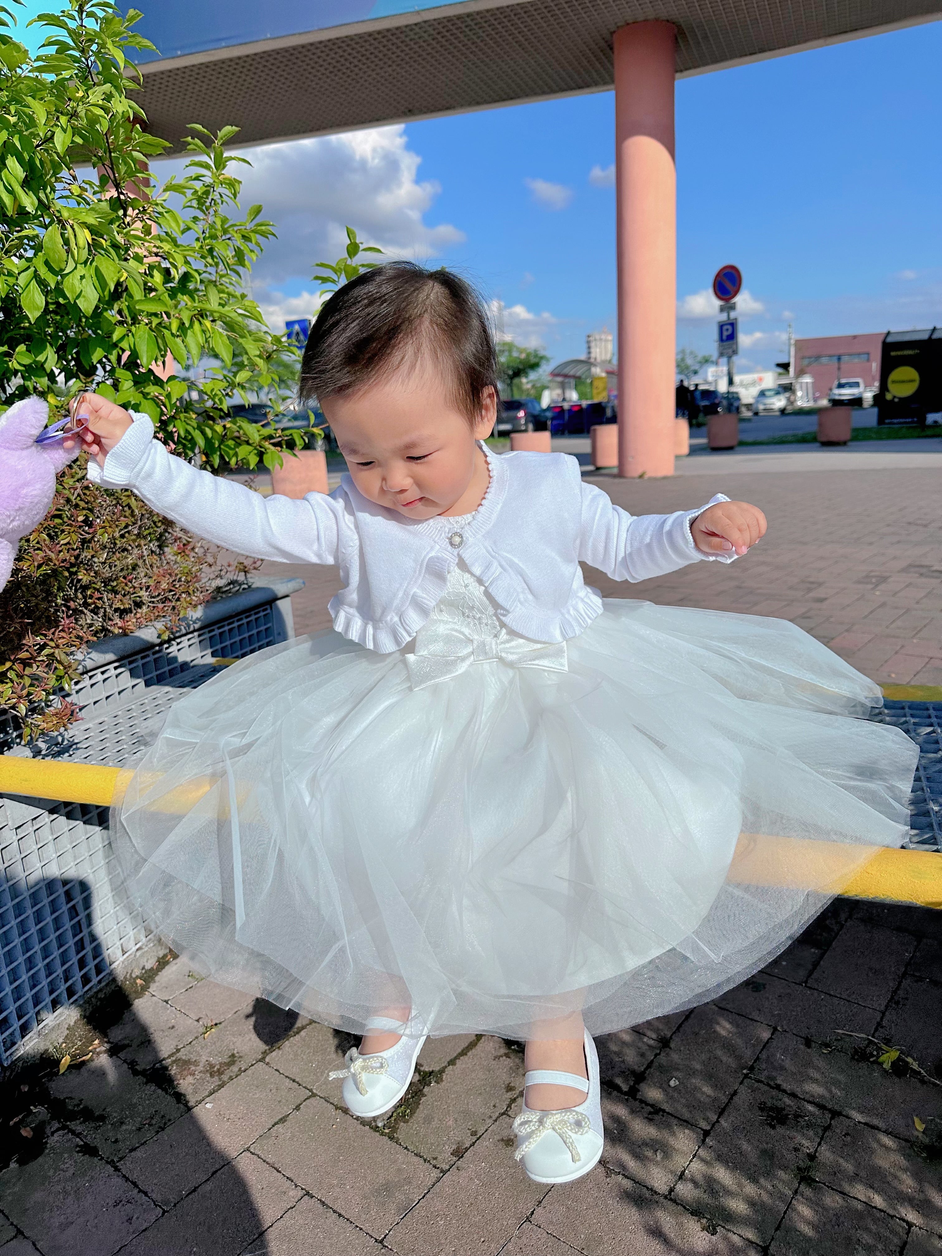 Abito da principessa per bambina - Vestito in pizzo bianco。3M-36M