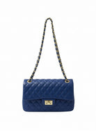 Borsa Donna Trapuntata a Spalla con Catena – Stile Italiano Elegante 9887, 27×8X16 cm Blue