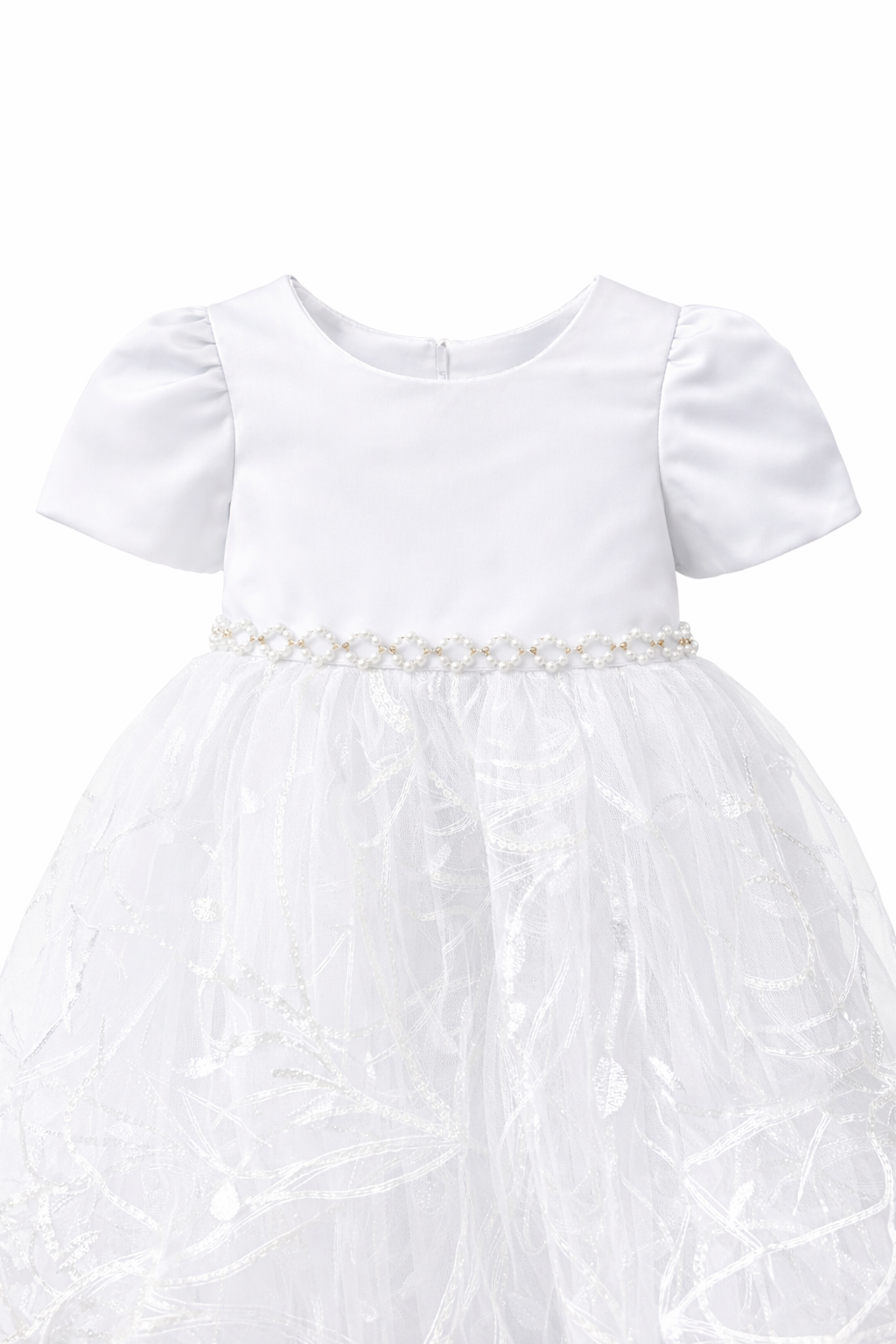 Vestito bianco bambina con perline e tulle 3M–36M Battesimo, Cerimonia, Matrimonio
