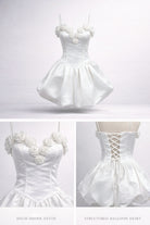 Abito Corto Bianco in Raso con Corsetto e Rose 3D – Gonna a Palloncino, Abito da Cocktail & Cerimonia 521688