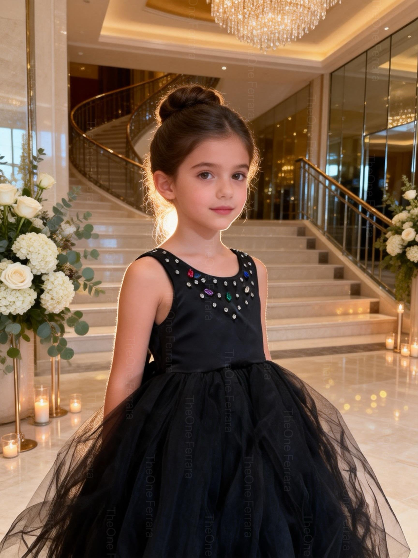 Abito Cerimonia Bambina Elegante in Tulle con Scollo Gioiello – 2-14 Anni – Rosa | Bianco | Bordeaux | Rosa Cipria – 2045