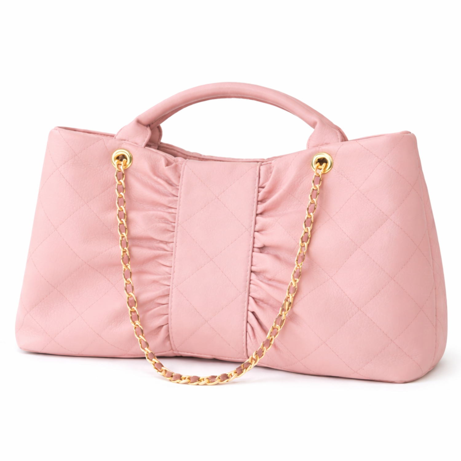 Borsa Donna Trapuntata Grande con Catena Oro – Shopper Elegante 41cm | Tote Spaziosa da Lavoro e Tempo Libero Rosa 41 x 26 x 11 cm