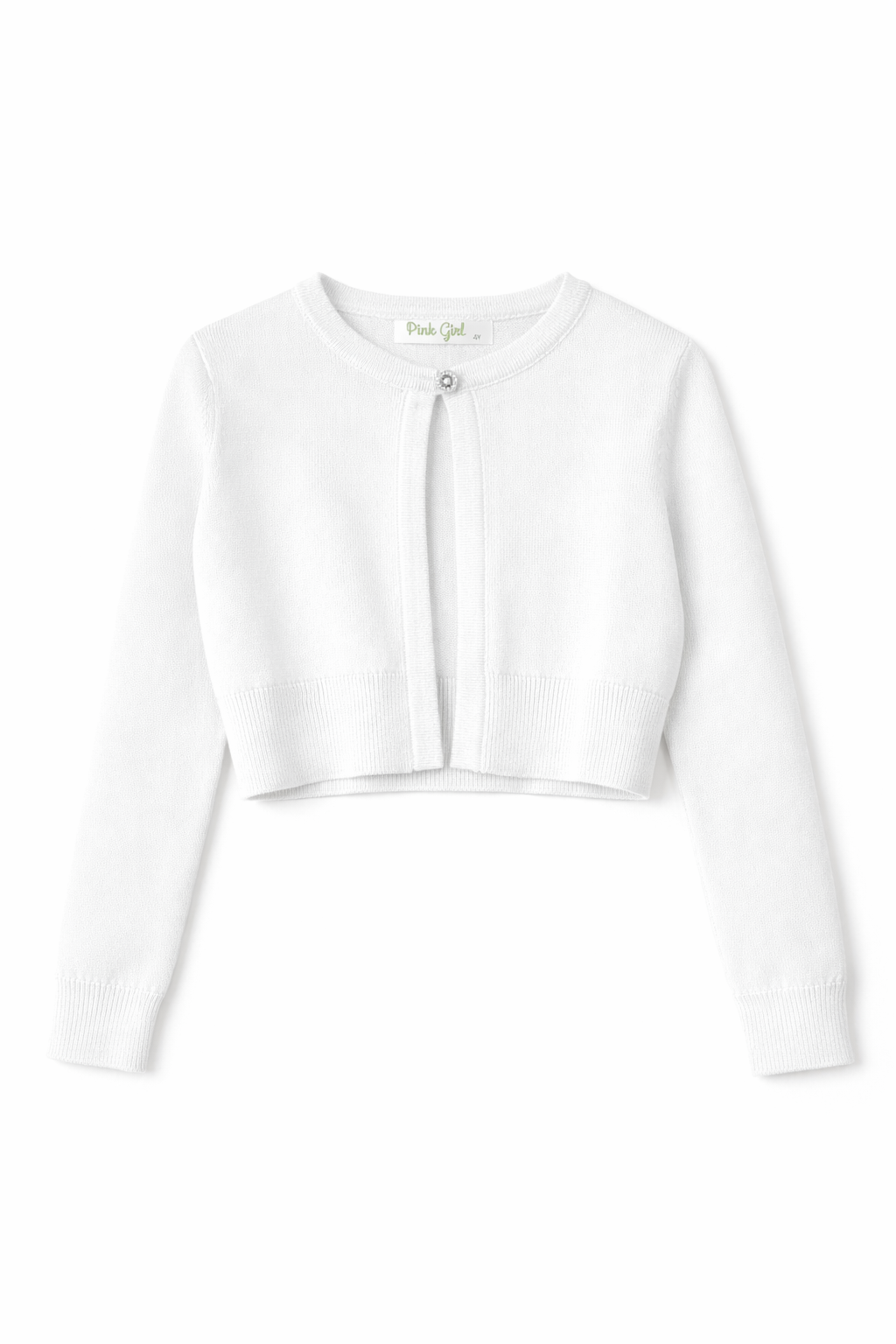 Cardigan Rosa Baby Bambina con Bottone Gioiello – Maglia Leggera Elegante 6-14 Anni Primavera Autunno 2026 -8003 Bianco