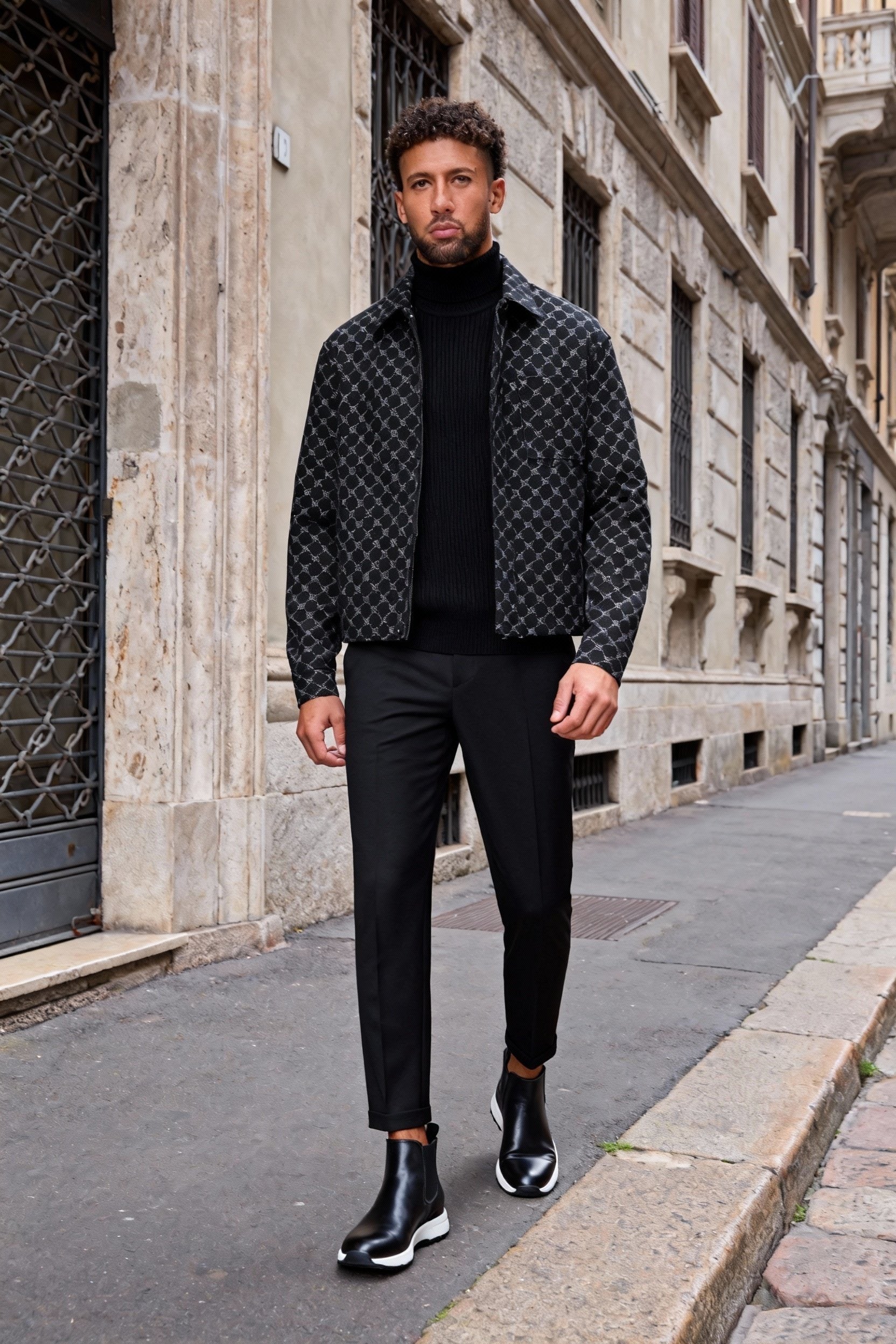 Giacca Overshirt Uomo con Motivo a Catena – Stile Elegante e Moderno-BM2543P-TheOne