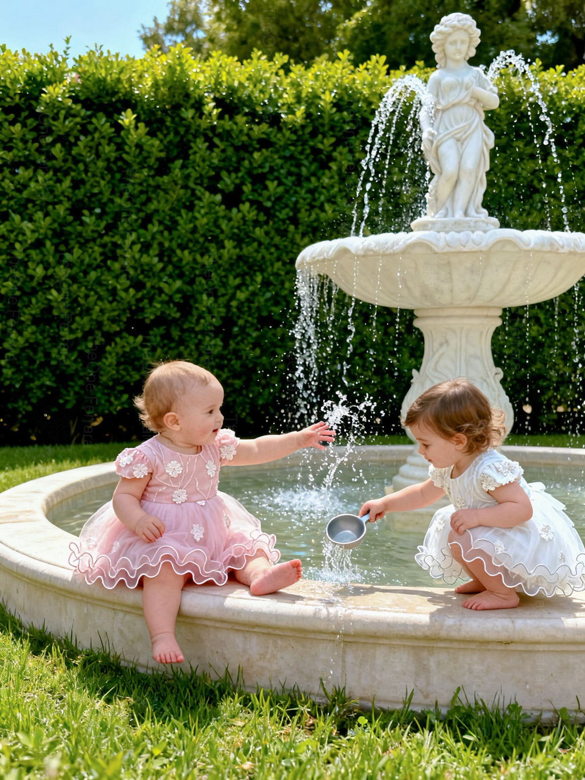 Abito Elegante da Cerimonia per Bimba, Tulle e Pizzo Ricamato, 3-36 Mesi, 2 Colori 7706