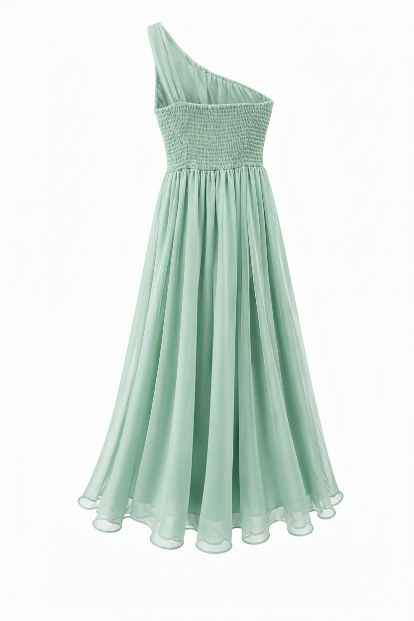 Abito Damigella Monospalla in Chiffon con Spacco Laterale