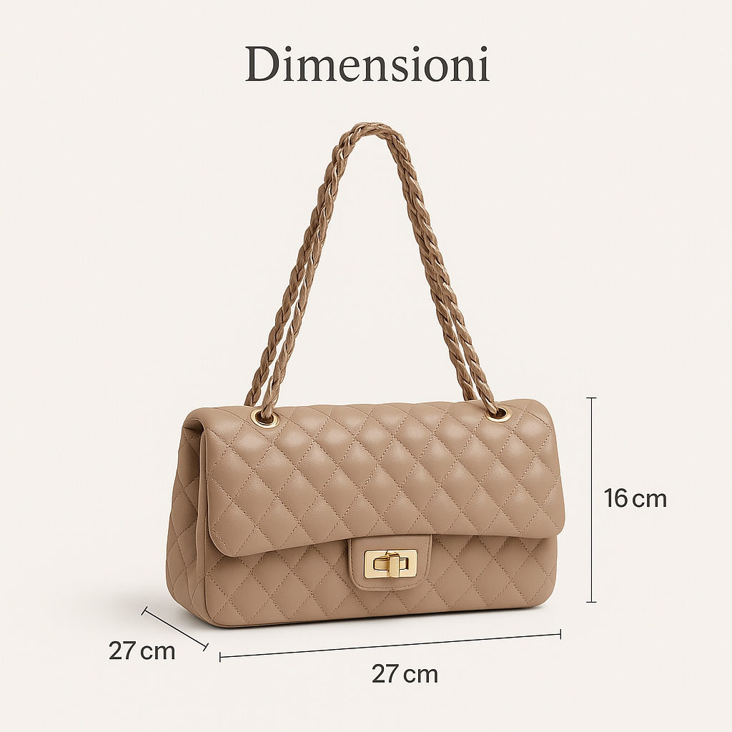 Borsa Donna Trapuntata a Spalla con Catena – Stile Italiano Elegante 9887, 27×8X16 cm Kakhi 27X8X16 cm