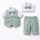 Completo Elegante Bambino Estivo 4 Pezzi con Pantaloncini Abito Cerimonia Matrimonio 1-8 Anni verde salvia 8 Anni
