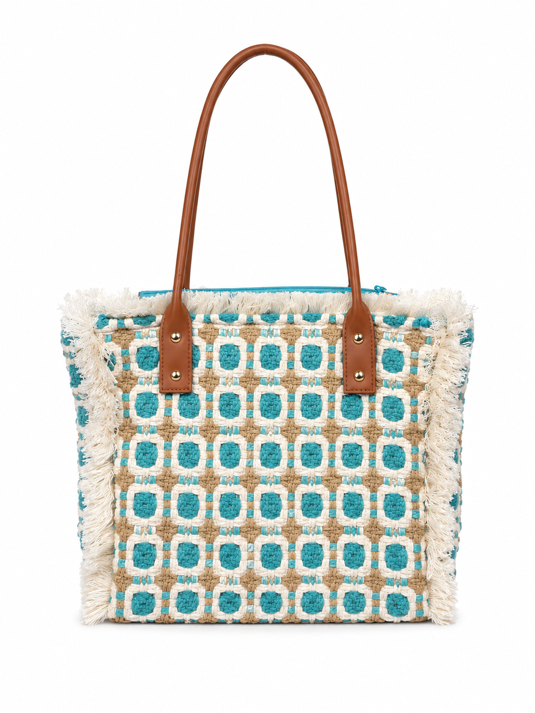 Borsa Shopper Donna Boho Chic con Frange e Nappina Decorativa