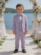 Completo Elegante Bambino Lilla 5 Pezzi con Giacca Gilet Pantaloni Camicia e Papillon