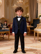 Completo Elegante Bambino Blu Notte Brillante 5 Pezzi Abito Cerimonia Matrimonio 1-14Anni