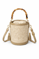 Borsa Secchiello Donna in Paglia con Manico Bamboo – Mini Borsa Estiva 18cm con Tracolla 15X15X18cm