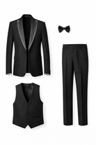 Smoking Uomo Nero 4 Pezzi (Giacca 1 Bottone + Gilet + Pantaloni + Papillon) – Slim Fit 300-1-TheOne Ferrara Nero