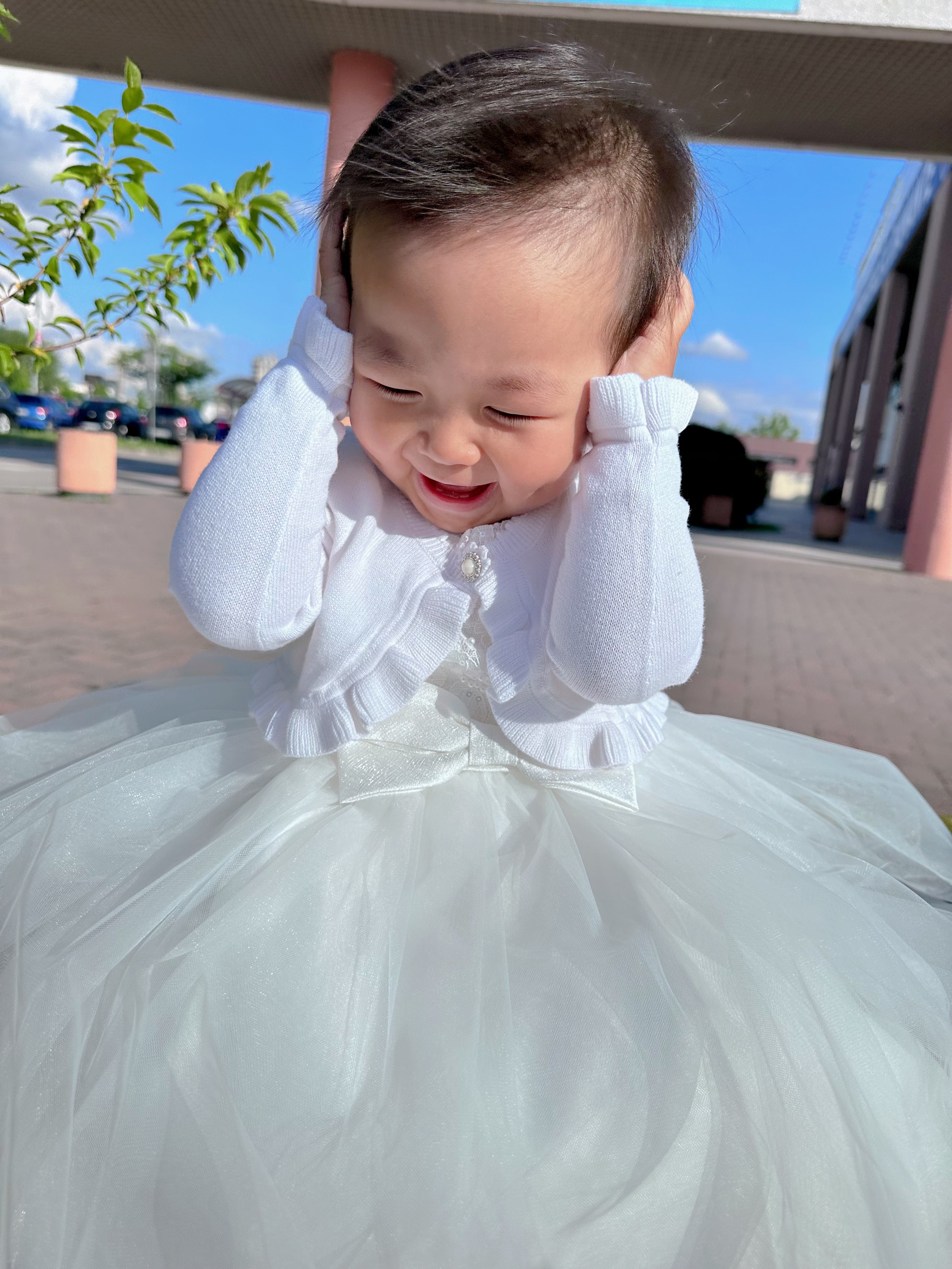 Abito da principessa per bambina - Vestito in pizzo bianco。3M-36M