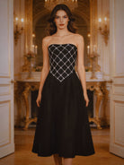 Abito Nero Strapless con Cristalli – Vestito Midi Elegante Linea A 623110