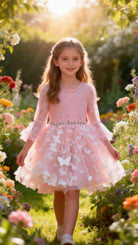 Abito da Cerimonia Bambina Rosa con Tulle e Farfalle 3D 8541 2-16Anni-TheOne