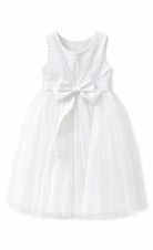 Abito Bambina Elegante Bianco con Fiocco Oro – Vestito Cerimonia 4-14 Anni 3824