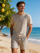 Maglia Uomo Henley 100% Cotone Made in Italy Manica Corta S-3XL