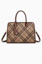 Borsa Donna Elegante a Quadri 34cm – Shopper Strutturata con Tracolla | Borsa Lavoro Chic 5635 brown 34X24X12cm