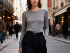 Maglia Donna Girocollo a Maniche Lunghe – Morbida, Elastica e Tinta Unita-9075 Grigio Taglia unica-40-55kg