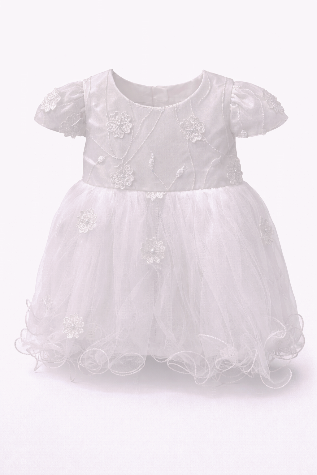Abito Elegante da Cerimonia per Bimba, Tulle e Pizzo Ricamato, 3-36 Mesi, 2 Colori 7706 Bianco