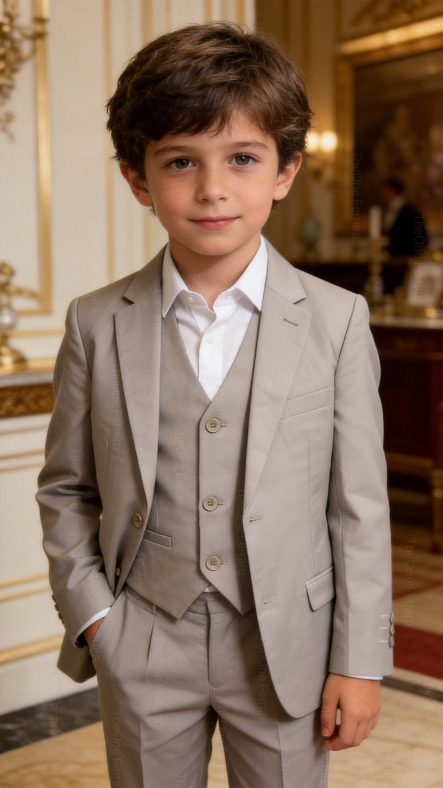 Completo Bambino Matrimonio Verde Salvia 5 Pezzi Elegante 1-16 Anni