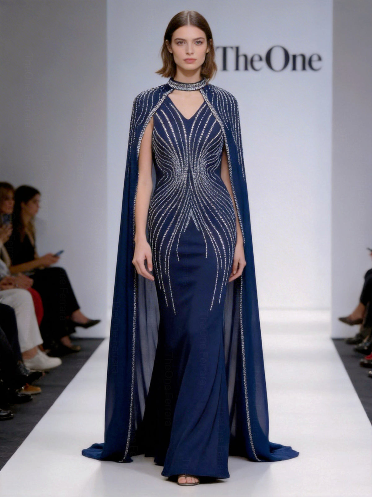 Abito da Gala Blu Due Pezzi con Mantella Gioiell 512353