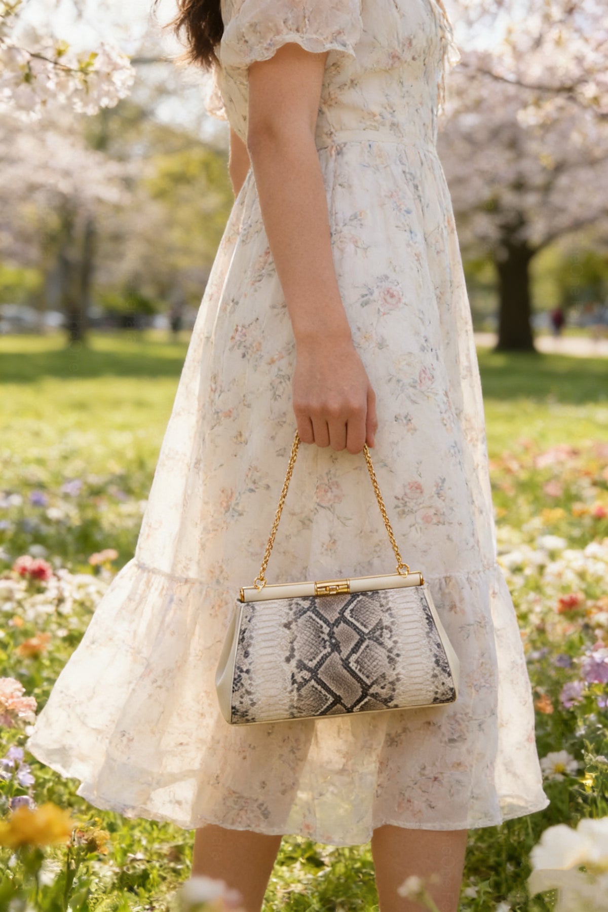 Borsa Elegante Donna Effetto Pitone con Catena Oro – Pochette Cerimonia 30cm Strutturata