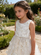 Abito da Cerimonia Bambina 2-12 Anni Elegante – Vestito con Fiori 3D e Gonna in Tulle per Matrimonio, Battesimo e Compleanno 716