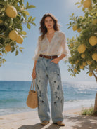 Jeans Donna Wide Leg Ricamati – Pantaloni Denim Morbidi a Gamba Larga 2068