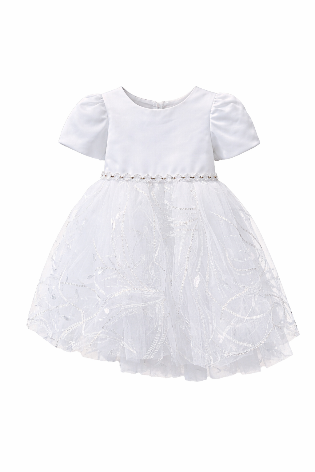 Vestito bianco bambina con perline e tulle 3M–36M Battesimo, Cerimonia, Matrimonio