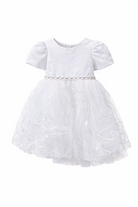 Vestito bianco bambina con perline e tulle 3M–36M Battesimo, Cerimonia, Matrimonio