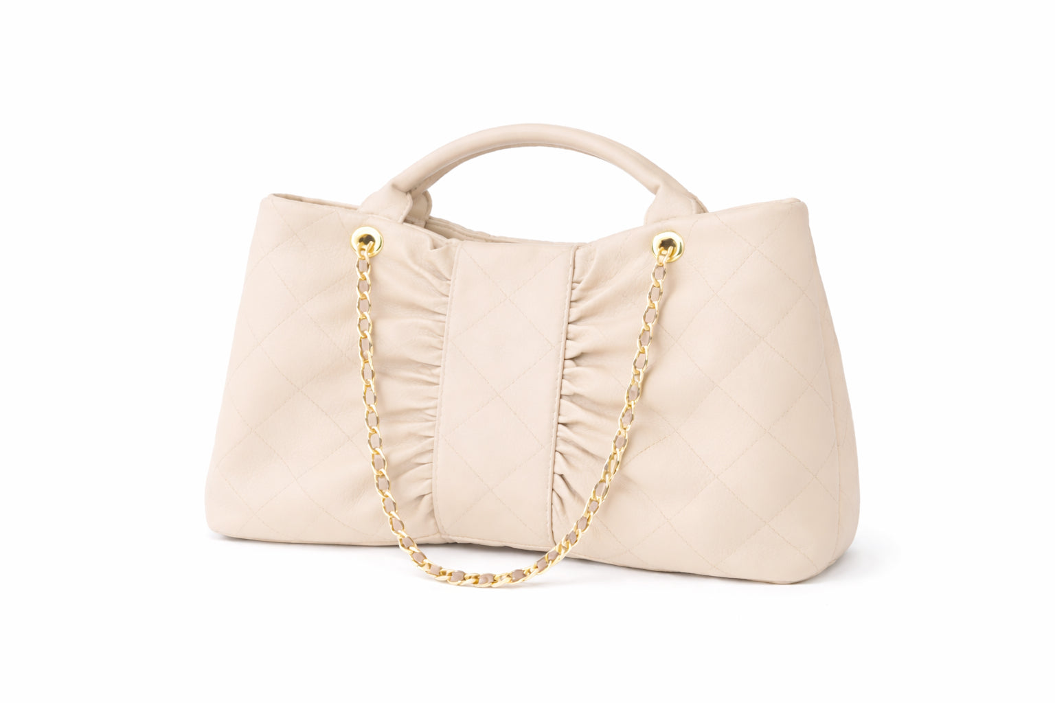 Borsa Donna Trapuntata Grande con Catena Oro – Shopper Elegante 41cm | Tote Spaziosa da Lavoro e Tempo Libero Beige 41 x 26 x 11 cm