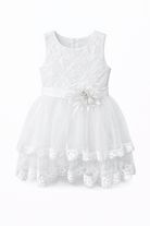 Abito da Battesimo Neonata Bianco 6–36 Mesi – Tulle a Strati con Bordo in Pizzo e Fiocco sul Retro Cerimonia Chiesa 660