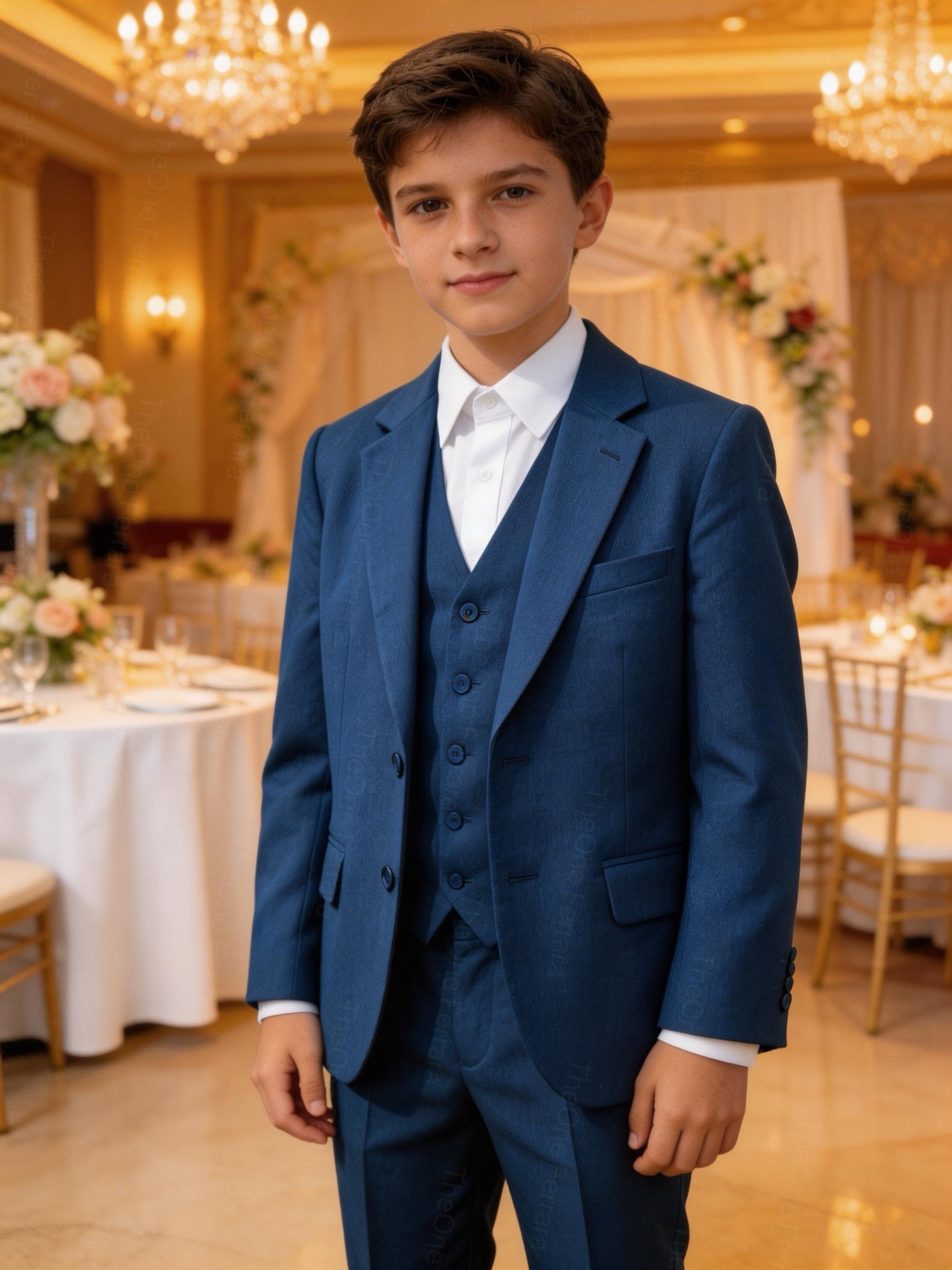 Completo Elegante Bambino Blu Classico 5 Pezzi Abito Cerimonia Matrimonio Comunione 1-16 Anni blu avio 1 Anni Poliestere 80%, Cotone 20%