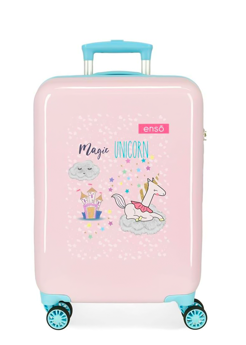 Valigia Cabina Unicorno Enso Magic – ABS Rosa 34L, 4 Doppie Ruote, Lucchetto Rosa