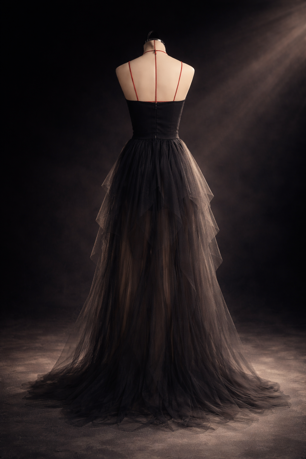 Abito da Sera Nero in Tulle con Corsetto – Vestito Lungo Elegante Bustier da Gala 521679