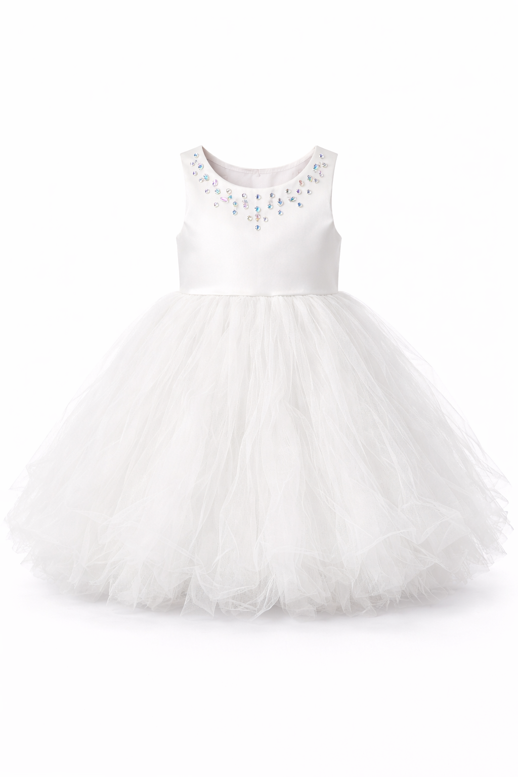 Abito Cerimonia Bambina Elegante in Tulle con Scollo Gioiello – 2-14 Anni – Rosa | Bianco | Bordeaux | Rosa Cipria – 2045