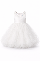 Abito Cerimonia Bambina Elegante in Tulle con Scollo Gioiello – 2-14 Anni – Rosa | Bianco | Bordeaux | Rosa Cipria – 2045