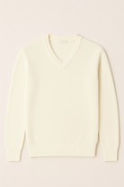 Maglione Uomo Scollo a V in Viscosa - Pullover Elasticizzato Elegante 35607 latte