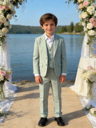 Completo Bambino Matrimonio Verde Salvia 5 Pezzi Elegante 1-16 Anni