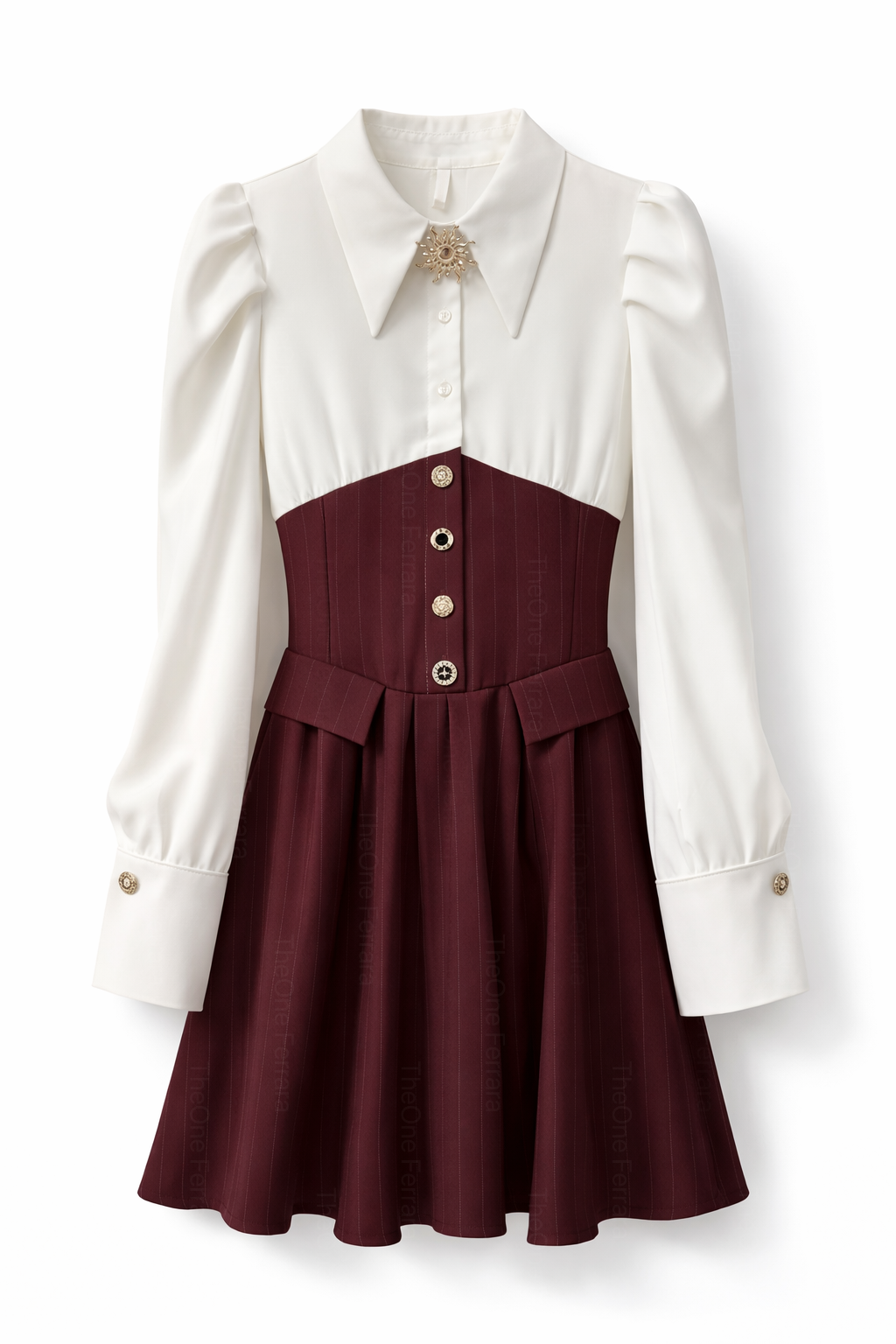 Abito Donna Elegante con Effetto Corsetto e Gonna Plissettata Camicia Strutturata Chic 89859