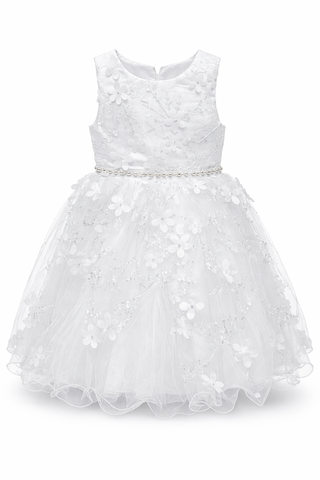 Abito da Cerimonia Bambina 2-12 Anni Elegante – Vestito con Fiori 3D e Gonna in Tulle per Matrimonio, Battesimo e Compleanno 716 Bianco 100% Poliestere