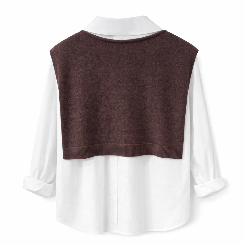 Completo Donna 2 Pezzi – Camicia Bianca Oversize + Gilet Maglia a Righe | Taglia Unica | Look Casual Chic Primavera Estate