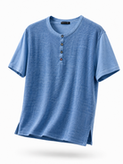 Maglia Uomo Henley 100% Cotone Made in Italy Manica Corta S-3XL Azzuro